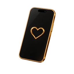 Celular escuro com coração dourado de linha